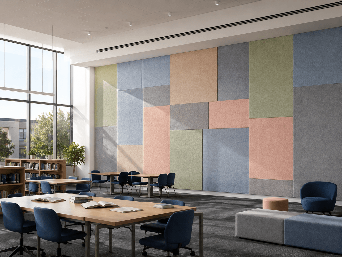 PET acoustic panels in an education and learning environment