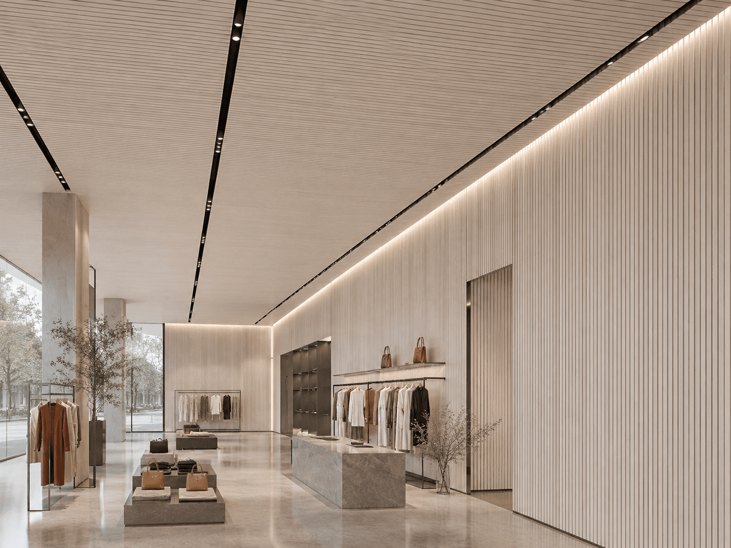 Bamboo wood fiber acoustic panels in a retail interior
