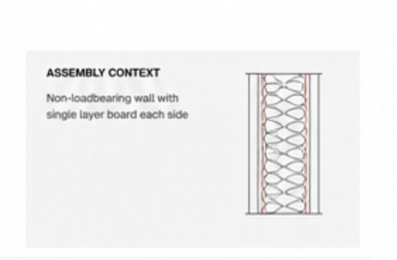 Non-loadbearing wall section with polyester fibre insulation between single-layer boards