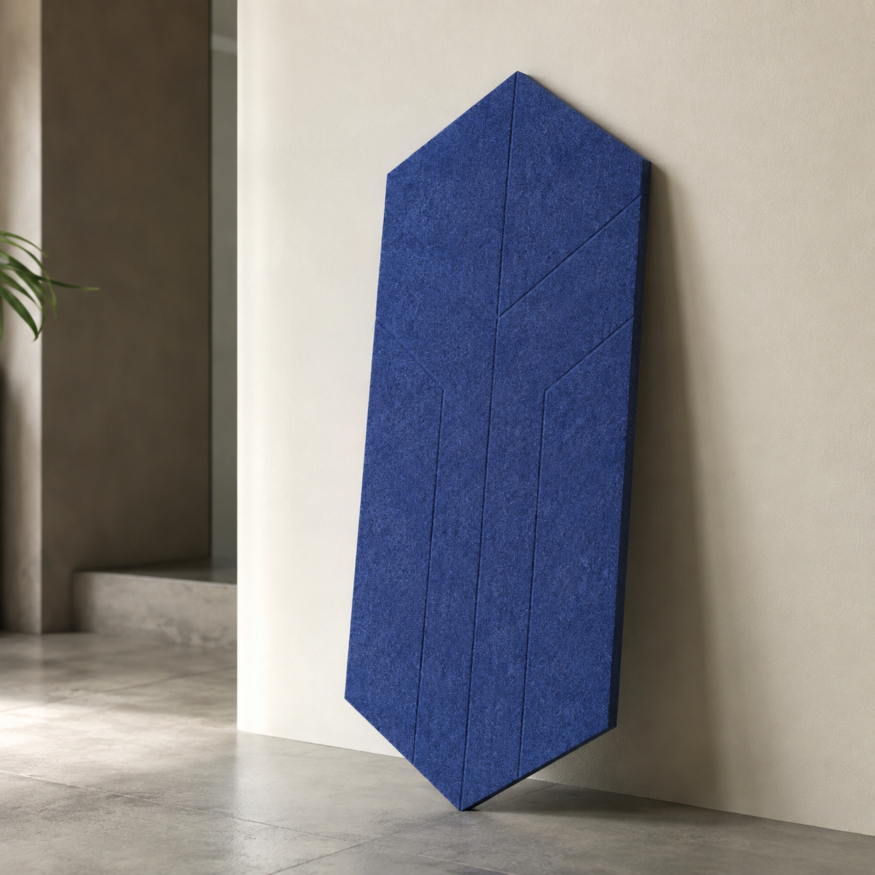 Flat PET acoustic panel in a 300 × 600 mm elongated-hexagon format.