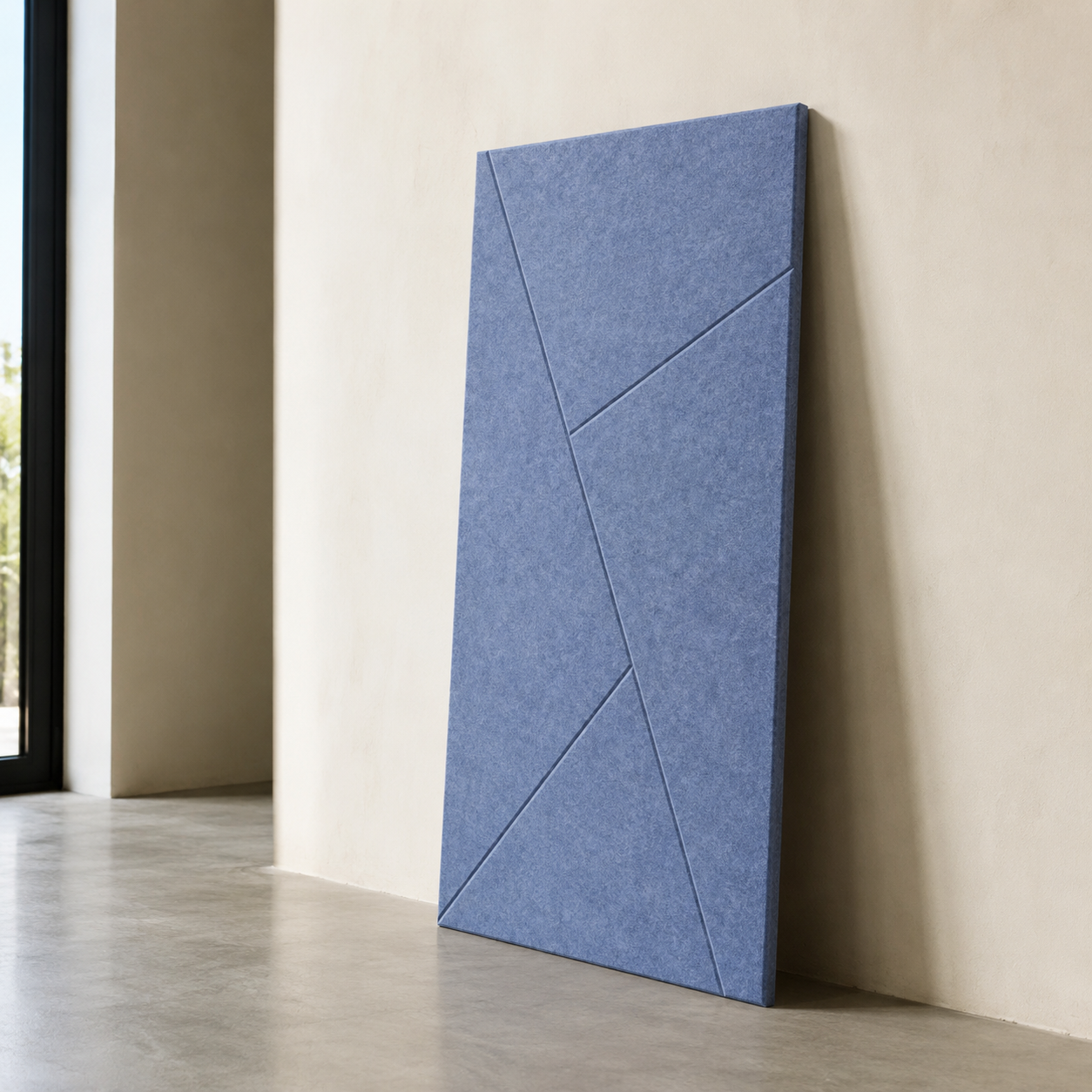 Flat PET acoustic panel in a 600 × 1200 mm wall-panel format.