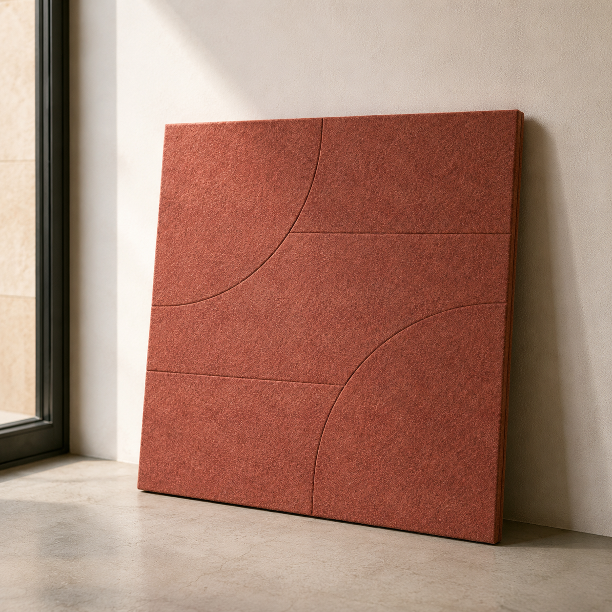Flat PET acoustic panel in a 600 × 600 mm square-panel format.